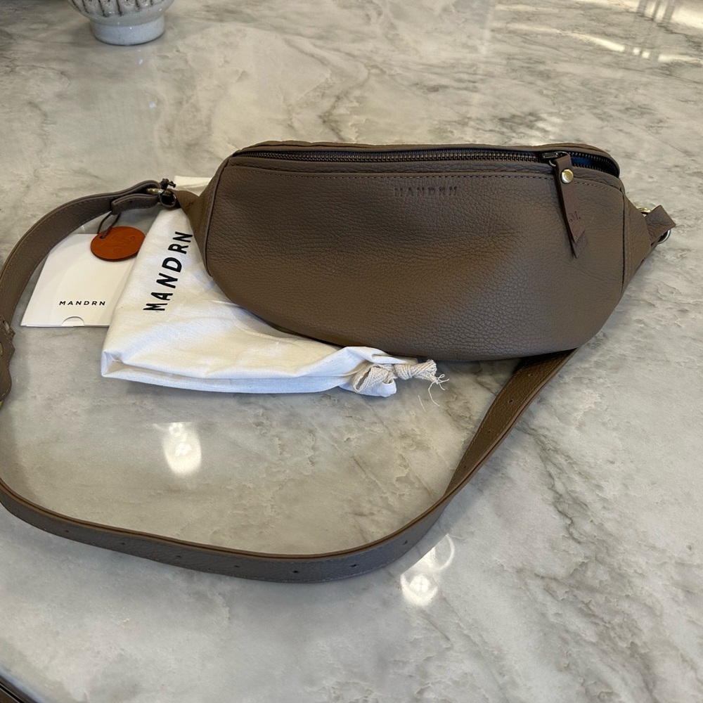 MANDRN Taupe Leather Crossbody Bag